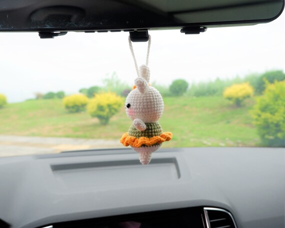 Adornos Colgantes De Ganchillo Para Espejo Retrovisor Del Coche - Animales Divertidos: Conejo, Rana, Pato, Pingüino, Dinosaurio Y Pollito