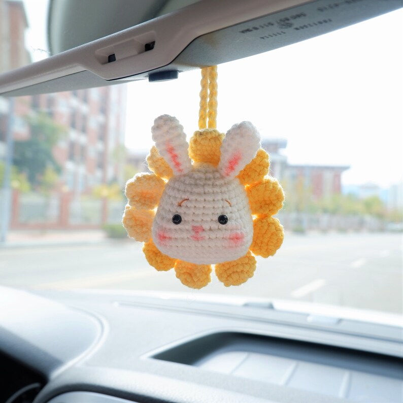 Car Mirror Hanging Charm Crochet Rainbow Sunflower Etsy