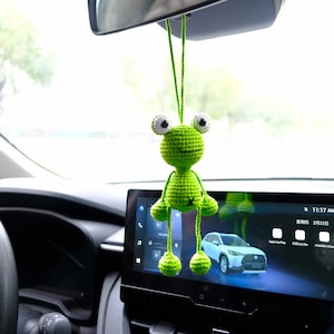 Crochet Smiley Frog Car Mirror Hanging Accessories, Frog Car Rear View Mirror Accessory, Anime Car Interior Accessory, Kawaii Car Decor
