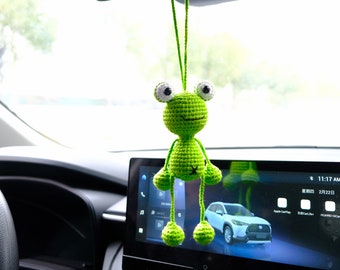 Crochet Smiley Frog Car Mirror Hanging Accessories, Frog Car Rear View Mirror Accessory, Anime Car Interior Accessory, Kawaii Car Decor