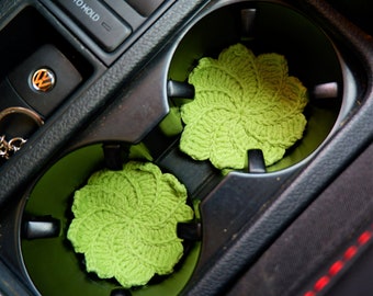 Crochet Car Coaster Set of 2, Maple Leaves Car Coaster, Cute Car Accessory for Women, 2.75'' Car Cupholder Coasters, Car Plant Accessory