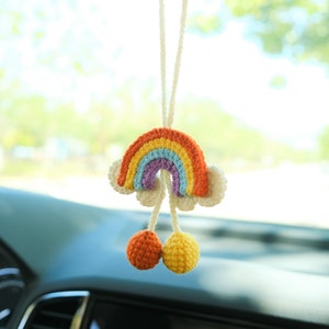 Accessorio per specchietto retrovisore auto arcobaleno all&#39;uncinetto, accessorio per specchietto retrovisore auto, graziosi accessori per interni auto per donne, regalo di laurea