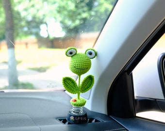 Accesorio de rana de crochet para salpicadero de coche, cabezón de rana sonriente, decoración de interiores de coche, decoración de anime para coche, ambientador de coche