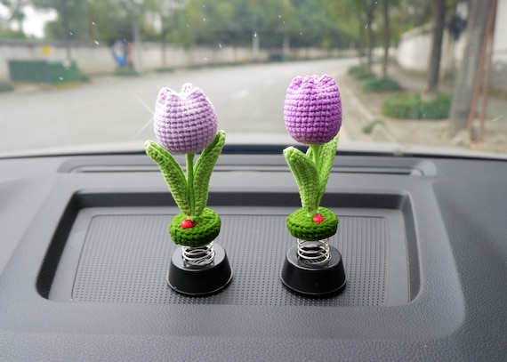 Niedliches Auto Blumen Zubehör für Frauen, gehäkelter Tulpentopf
