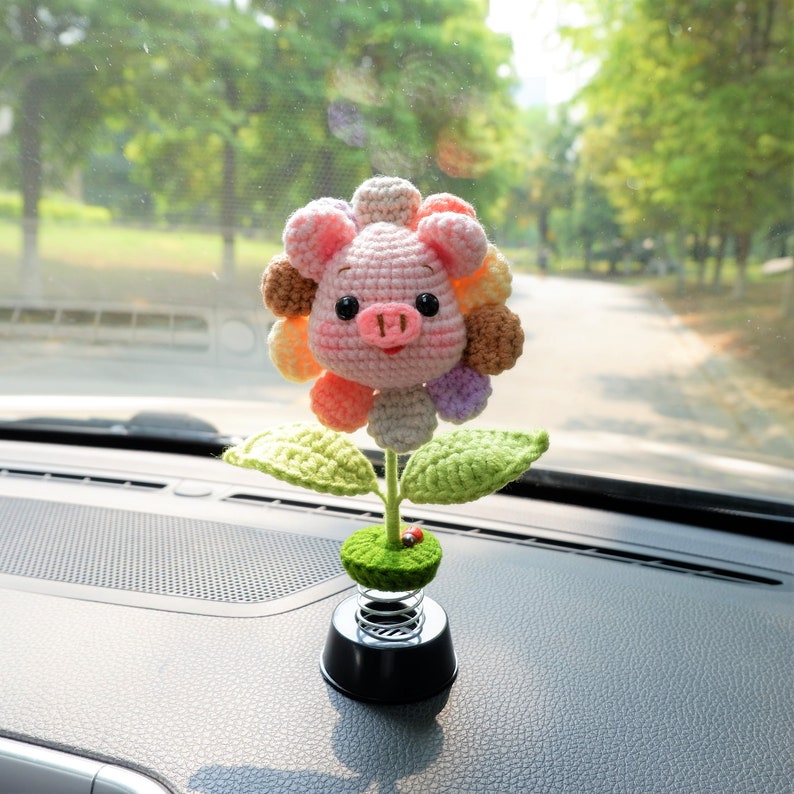 Cute Bobblehead Animals Car Dashboard Decor Crochet Rainbow Etsy