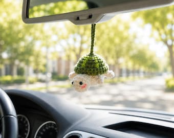 Accesorios colgantes de tortuga de ganchillo para espejo retrovisor de coche, adorno de mini tortuga para espejo retrovisor, decoración interior de coche, lindos accesorios para coche para mujeres