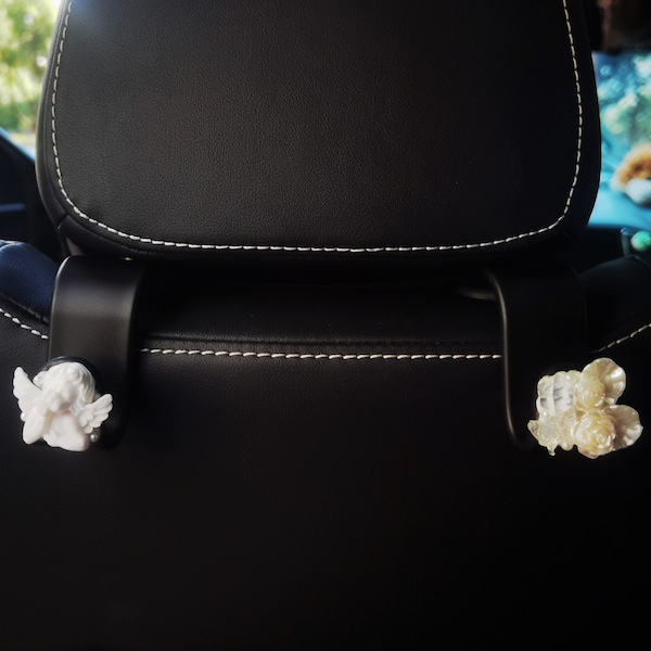 Juego de 2 ganchos para coche, organizador de coche Decoden Angel/Roses, colgador de bolso para asiento de coche, gancho para asiento de coche, gancho para reposacabezas de coche, lindo accesorio para coche para mujeres