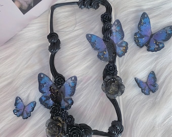 Decoden Schmetterling Handyhülle, Black Rose Handyhülle, Custom 3D Case für Handy 17 16 15 14 13 12 11 Pro Max Plus, Samsung Galaxy, Pixel