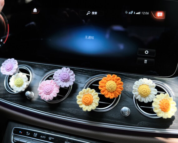 8 stuks gehaakte madeliefje autoventilatie clip, regenboog bloem auto luchtverfrisser, leuk autoaccessoire voor vrouwen, boho auto-accessoires, interieur autodecor - België