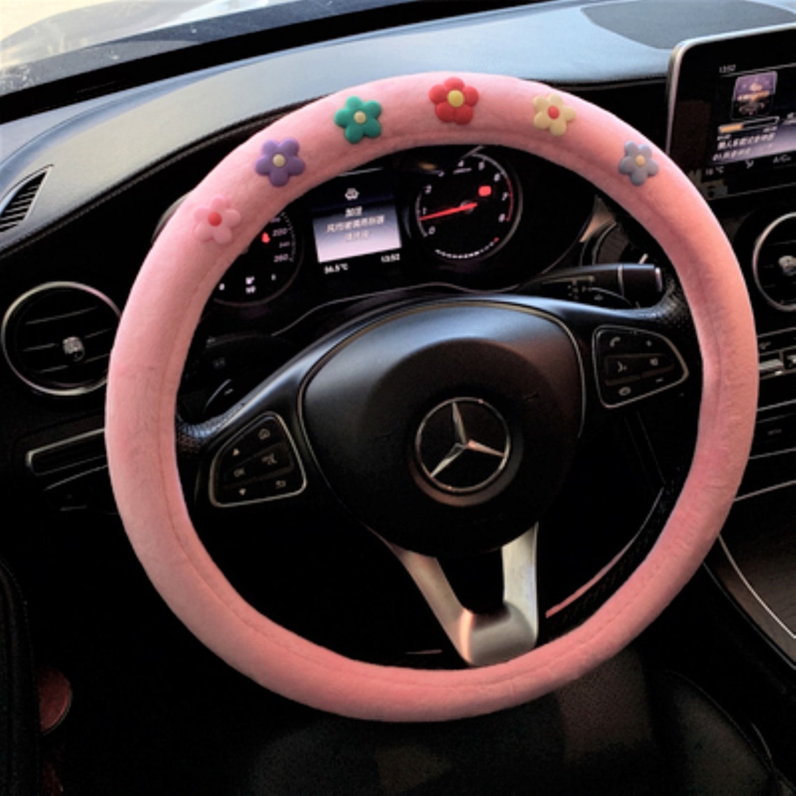 Fleece Steering Wheel Cover Boho Cute Flowers Steering Wheel Etsy