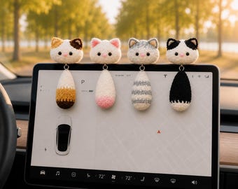 Crochet Cat Car Dashboard Decor, Fluffy Kitten Car Dashboard Accessories, Cute Car Interior Accessories for Women/Girls