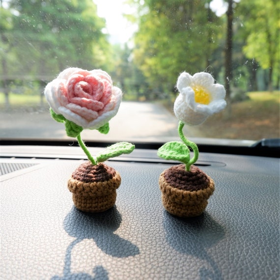 2pcs Mini Rose/lily of the Valley Car Dashboard Decor, Rose Plant