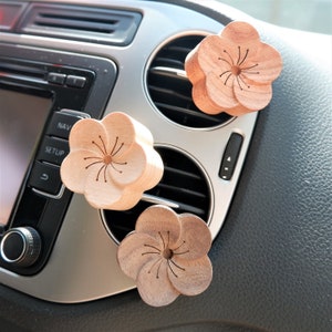3Pcs Wooden Flowers Car Vent Clip, Wooden Plum Blossom Car Diffuser, Cute Car Air Freshener, Boho Car Interior Accessory, Car Related Gift