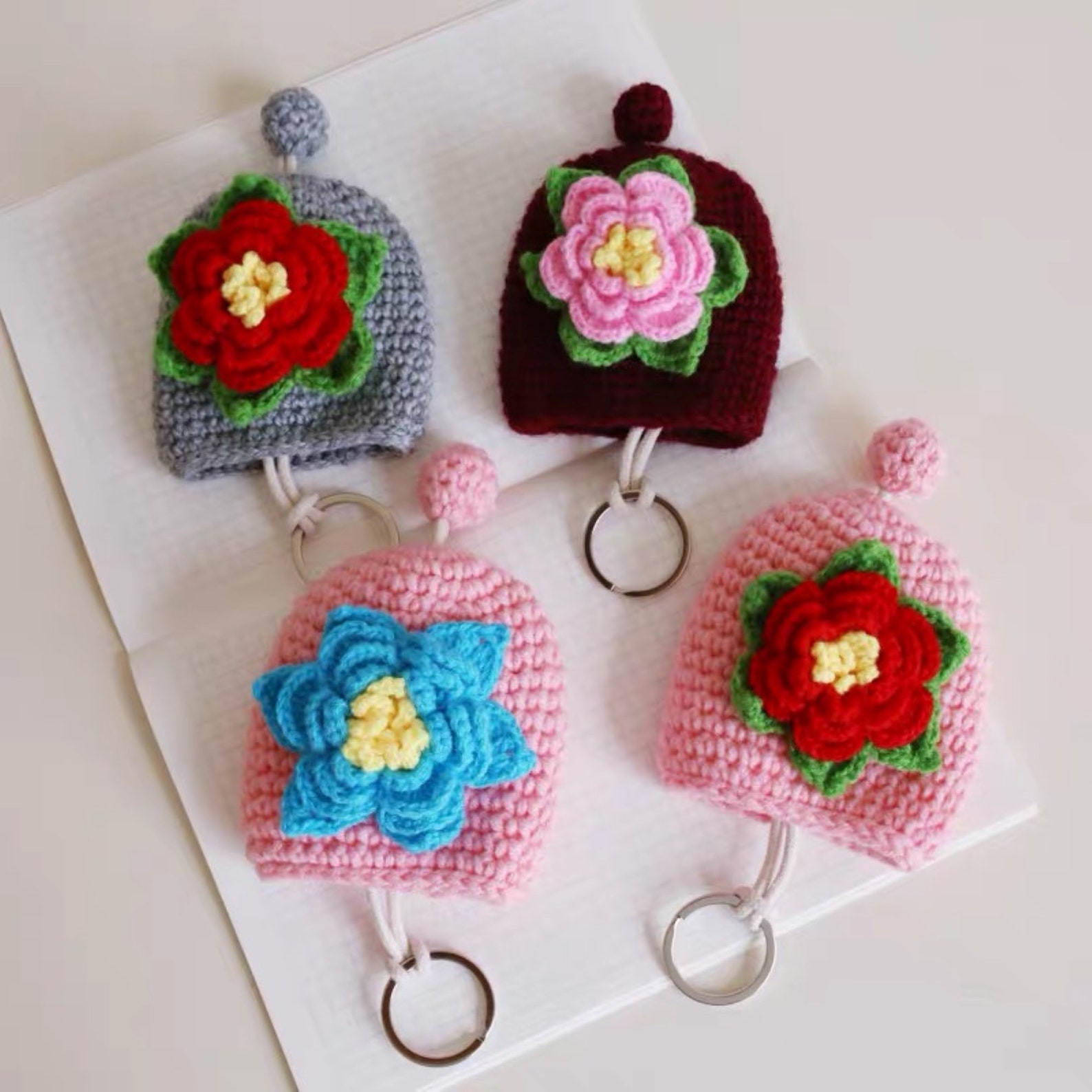 2 Pcs Crochet Key Holder Boho Cute Crochet Flower Key Covers Etsy