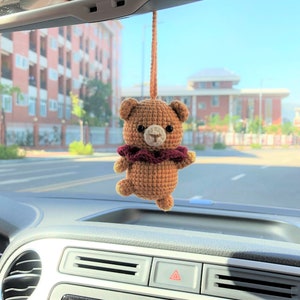 Dancing Bear Car Hanging Accessory, Crochet Animals Rear View Mirror Accessory, Cute Car Accessories Interior, Anime Interior Car Accessory