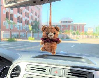 Crochet Dancing Bear Car Mirror Accessory, Anime Car Decor