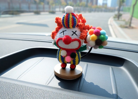 Crochet Clown Doll Car Dashboard Decor, Goth Car Decor, Clown With