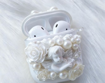 Decoden AirPods Case, Vintage Angel/Pearl/Rose Silicone AirPods Case with Keychain, Custom AirPods Case for Airpods 1/2/3/4/Pro/Pro 2/3