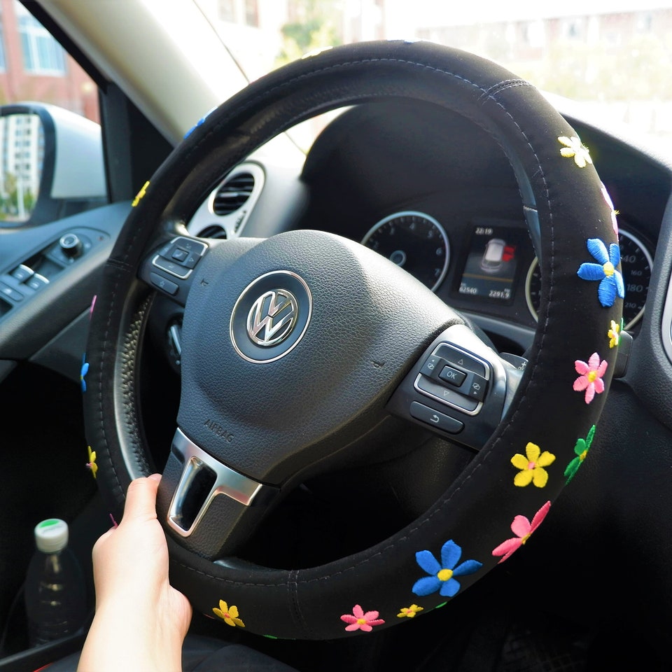 Cute Embroidered Steering Wheel Cover, Steering Wheel Cover with Grip