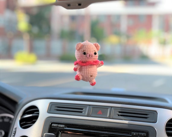 Dancing Piggy Car Hanging Accessory, Crochet Animals Rear View Mirror  Accessory, Cute Car Accessories Interior, Anime Interior Car Accessory 