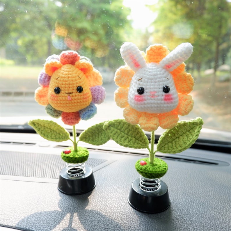 Cute Bobblehead Animals Car Dashboard Decor Crochet Rainbow Etsy