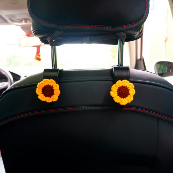2er Set Autositz Haken, gehäkelte Sonnenblume Auto Kopfstütze Aufhänger,  Autositz Geldbörse Haken, süßes Auto Zubehör für Frauen, Boho Auto  Innendekor - .de