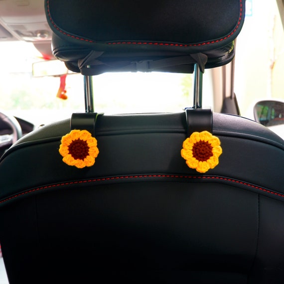 2er Set Autositz Haken, gehäkelte Sonnenblume Auto Kopfstütze