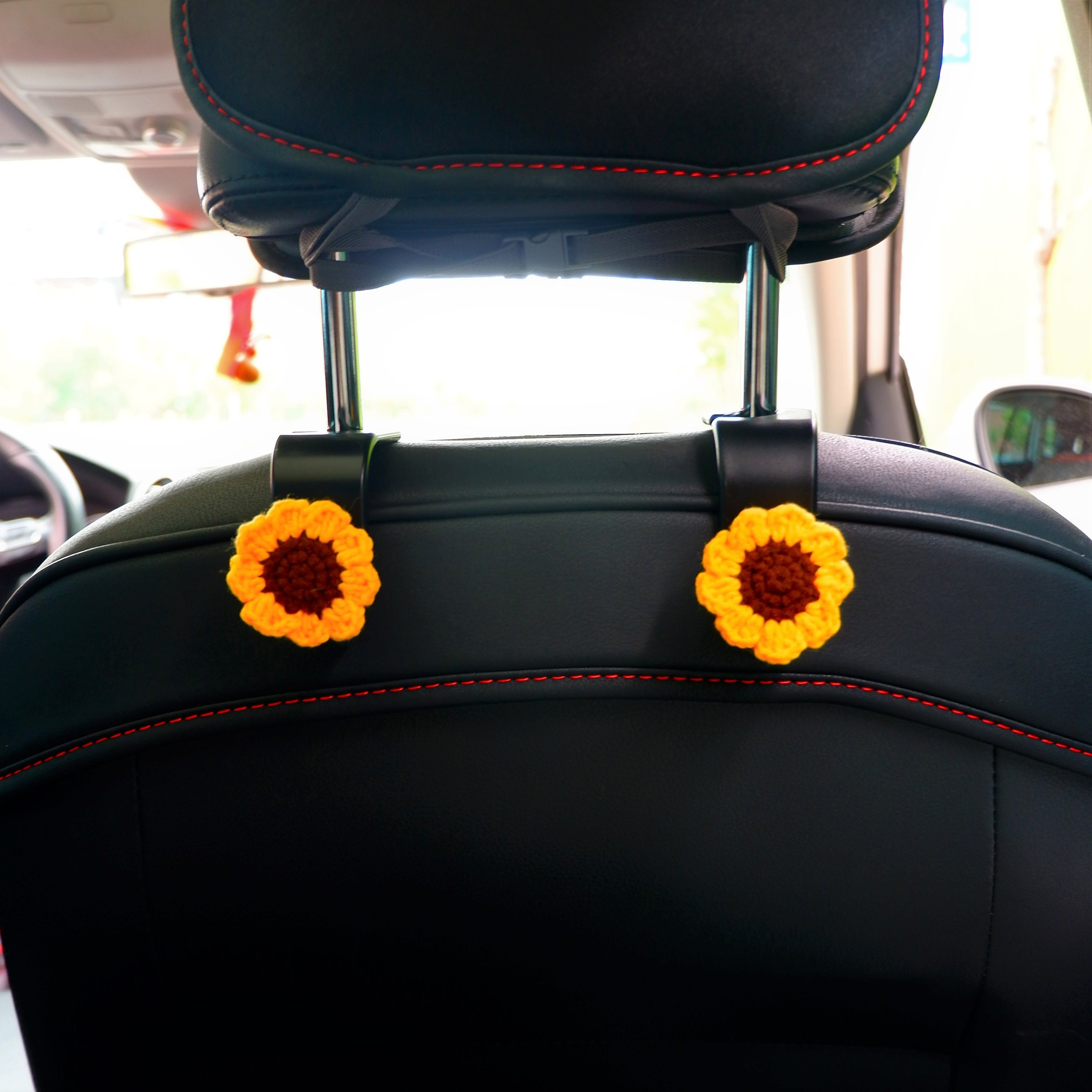 2er Set Autositz Haken, gehäkelte Sonnenblume Auto Kopfstütze Aufhänger,  Autositz Geldbörse Haken, süßes Auto Zubehör für Frauen, Boho Auto  Innendekor -  Schweiz