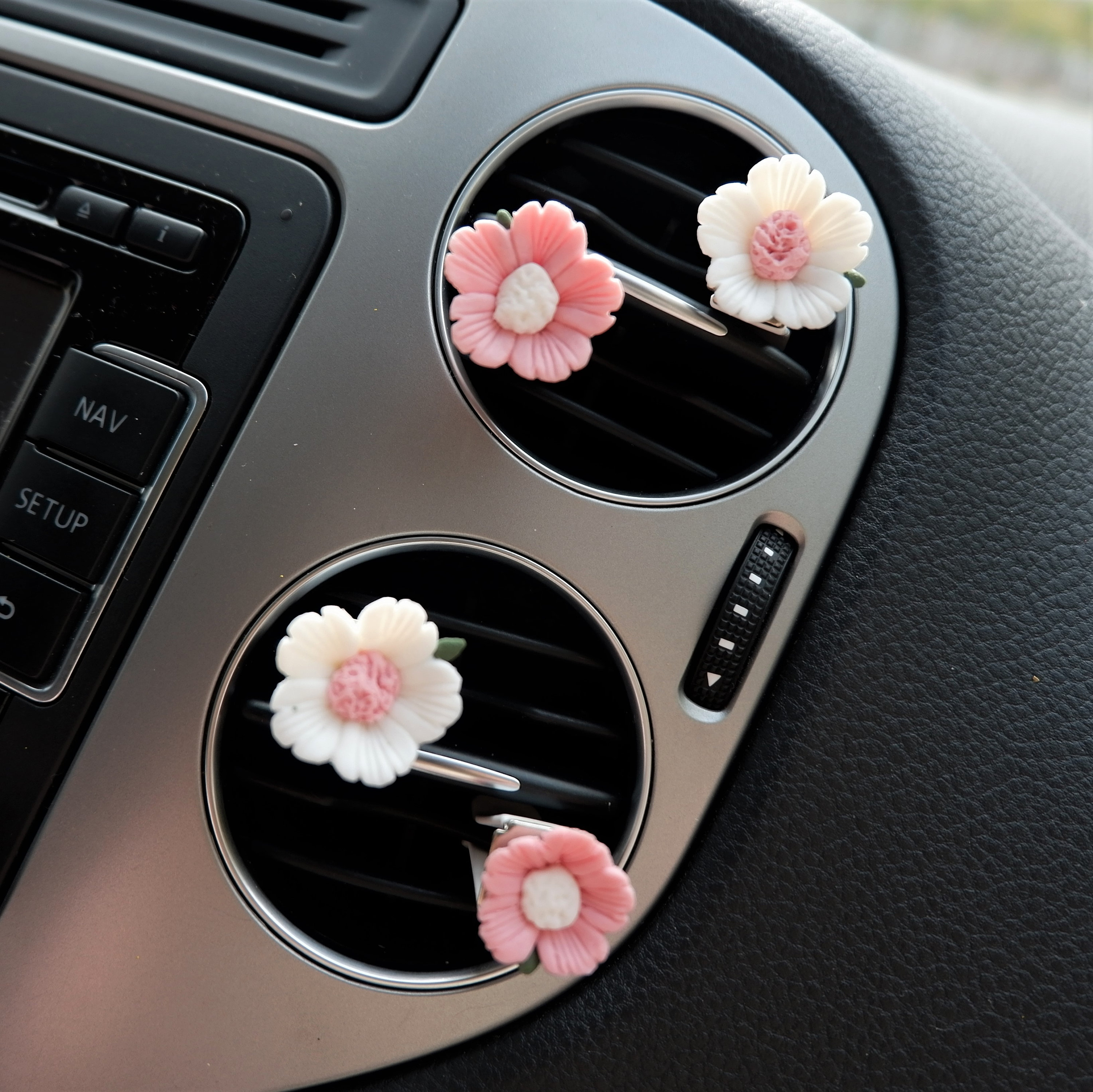 4pcs Cherry Blossom Car Vent Clip Clay Flower Car Accessory