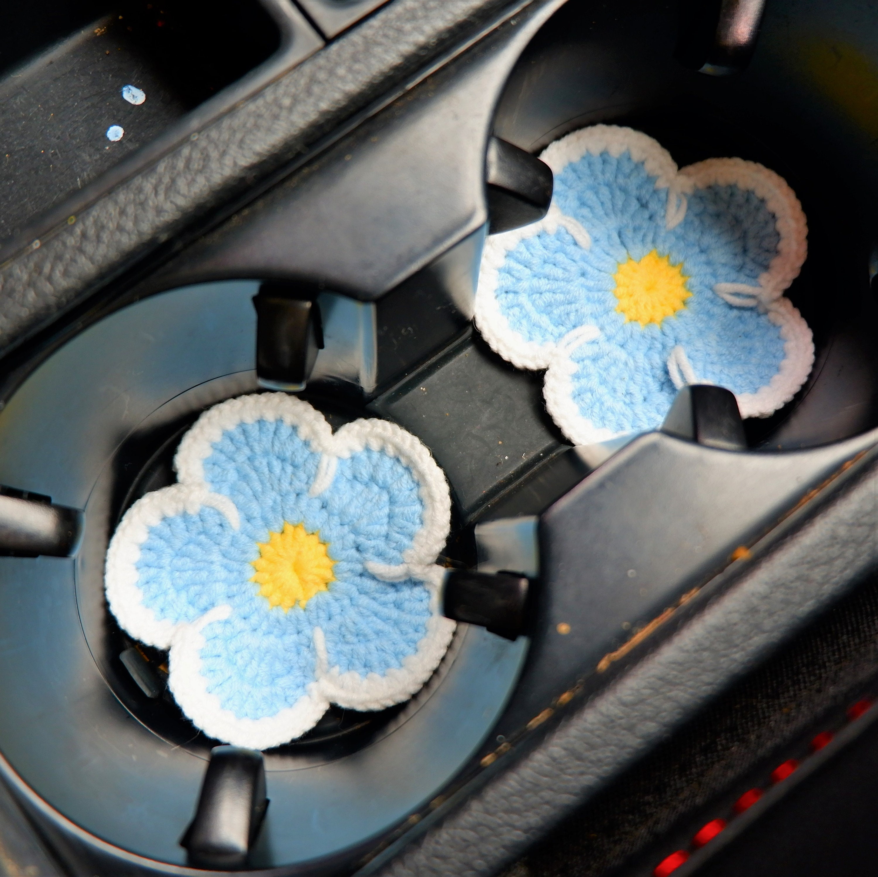 Crochet Car Coaster Set, Daisy Flower Car Drink Coaster, Kawaii