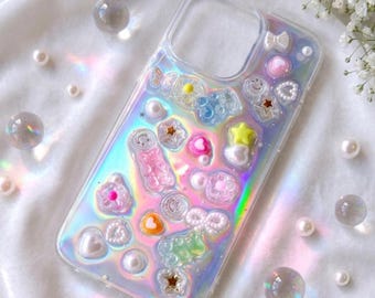 Bling Gummy Bear/Pearl Phone Case, Resin Clear Phone Case, Glitter iPhone Case, Cute Phone Case for iPhone 11/12/13/14/15/16 Pro Max, Galaxy