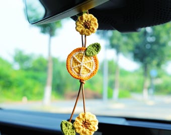 Crochet Lemon & Sunflower Car Mirror Hanging Accessories, Crochet
