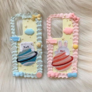 Decoden Phone Case, Bear & Bunny Planet 3D iPhone Case, Kawaii Anime Phone Case, Phone Case for iPhone 12/13/14/15/16 Pro, Galaxy, Pixel