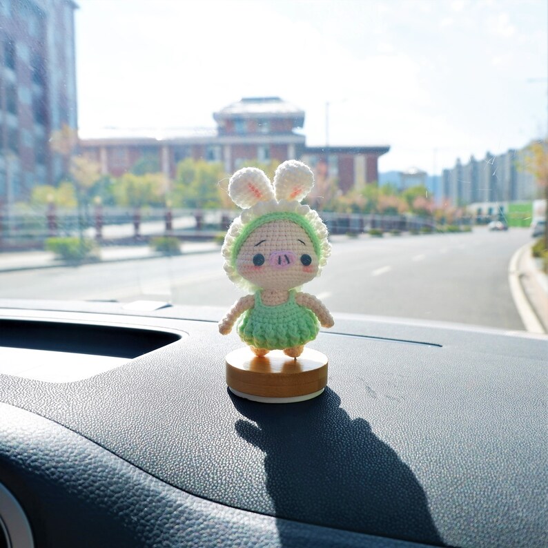 Cute Car Dashboard Accessories Crochet Piggy Doll Car Etsy