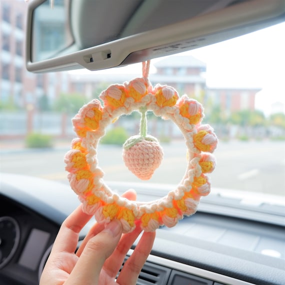 Taco Car Mirror Hanging Accessories for Women Teens Interior Rear View  Mirror Foodie Decor Car Mirror Hanging Charm Crochet Accessories 