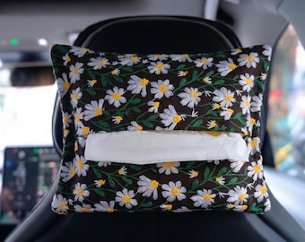 Daisy Flower Car Tissue Holder, Embroidery Car Tissue Box Cover, Cute Car Accessories for Women/Teens, Boho Car Interior Decor