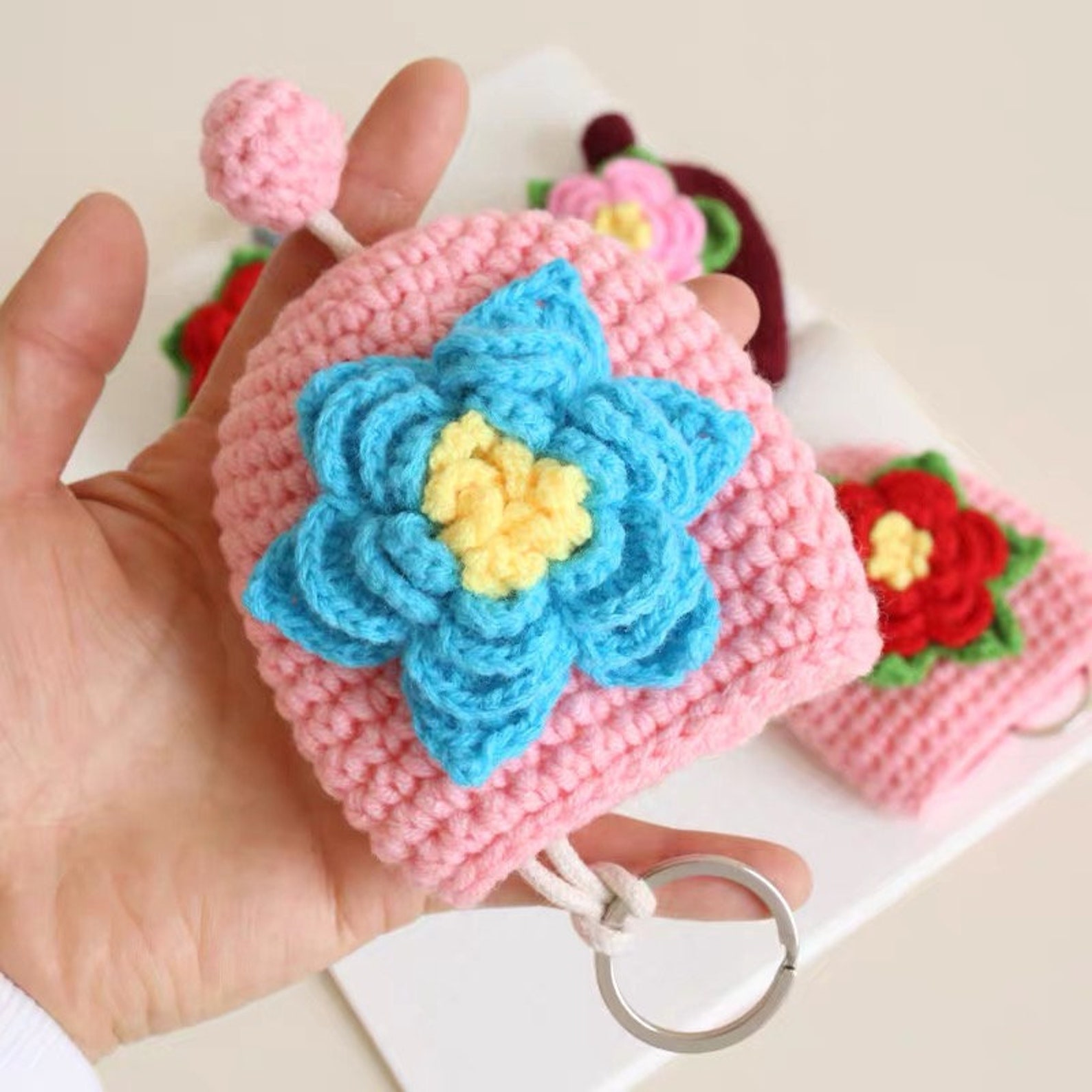 2 Pcs Crochet Key Holder Boho Cute Crochet Flower Key Covers Etsy