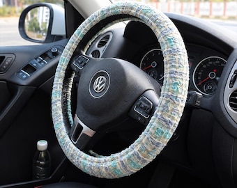 Tweed Steering Wheel Cover, Pastel/Mint Winter Elastic Steering Non-slip Wheel Cover, Cute Car Accessories for Women