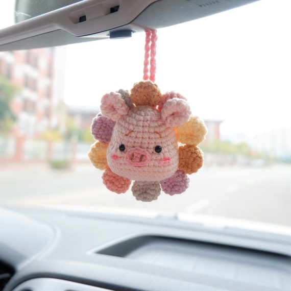 Crochet Animals Car Mirror Hanging Accessory, Rainbow Sunflower