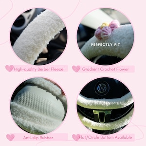 Crochet Floral Fuzzy Steering Wheel Cover, Steering Wheel Cover for Women, Cute Girly Car Accessories for Women image 9