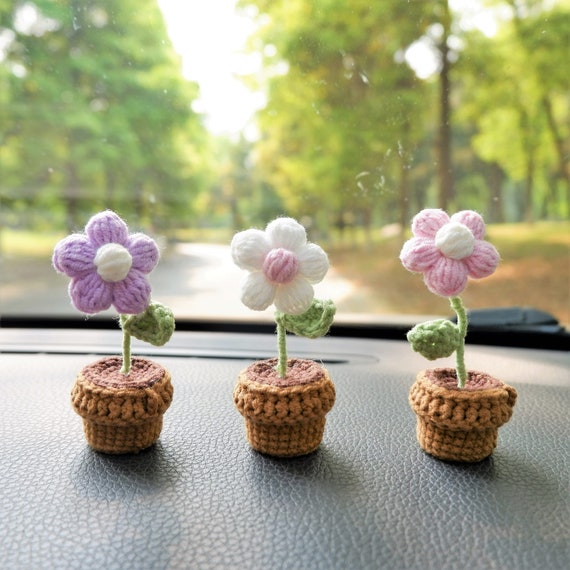 Car Accessories for Women,Crochet Car Accessories,Car Mirror Hanging  Accessories, Car Decorations,Car Accessories Interior Aesthetic Hand-Woven  Potted