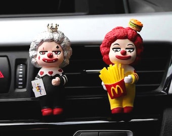 Creepy Clown Car Vent Clip Air Freshener, Plaster Halloween French Fries & Cheer Up Jester Car Diffuser, Weird Cute Car Accessories