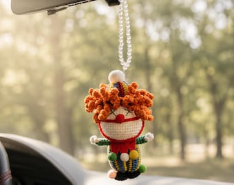 Crochet Carnival Clown Car Mirror Hanging, Halloween Car Rearview