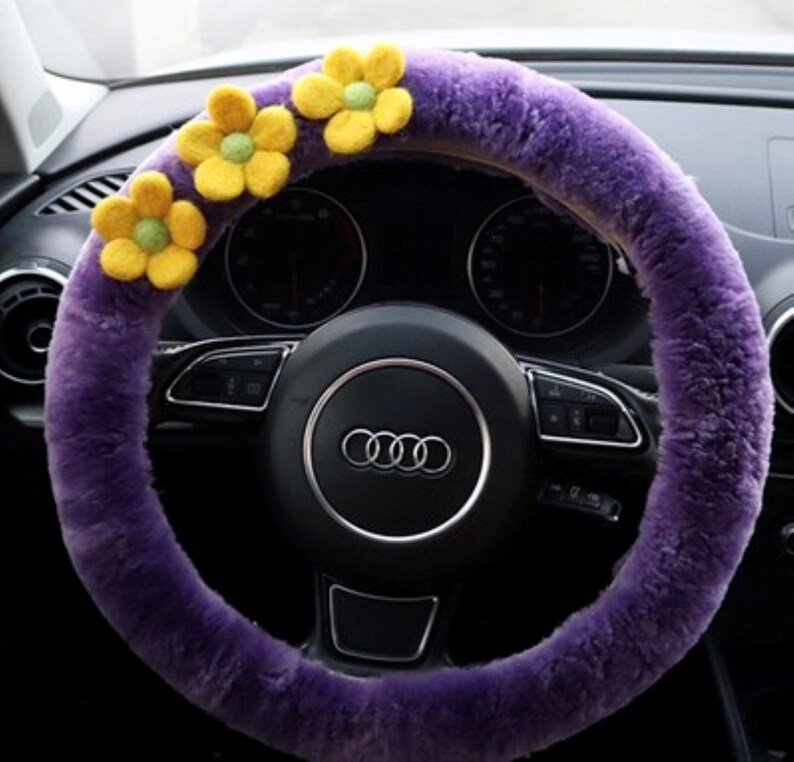 Cute Steering Wheel Cover Winter Fluffy Flower Swirls Etsy