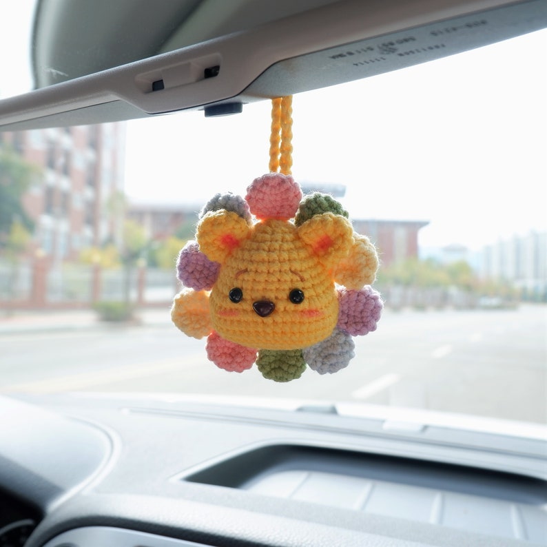 Car Mirror Hanging Charm Crochet Rainbow Sunflower Etsy