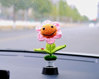 Buy Rainbow Sunflower Bobblehead Car Dashboard Decor, Crochet Smiley