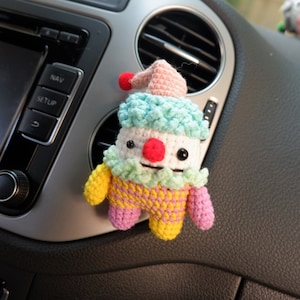 Crochet Clown Doll Car Vent Clip, Car Air Freshener Diffuser, Anime Car Accessories for Women/Teen/Men, Cute Car Interior Decor Blue Hair