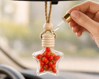 Star Car Diffuser Bottle, Handmade Mini Fruit Rearview Mirror Charm, Cute Car Air Freshener, Strawberry Blueberry Car Accessory for Women