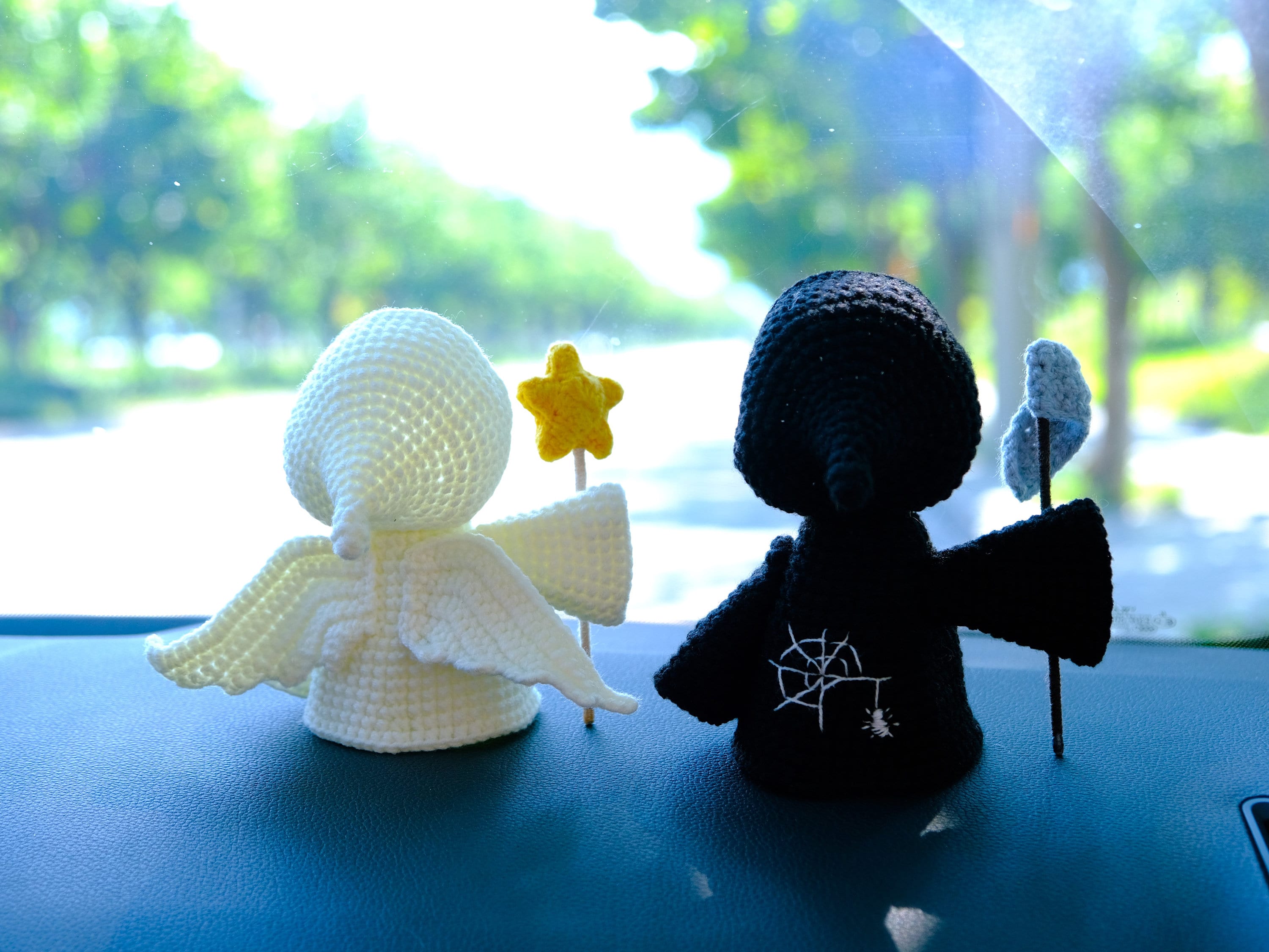 Crochet Ghost Doll Car Dashboard Accessories, Angel & Grim Reaper