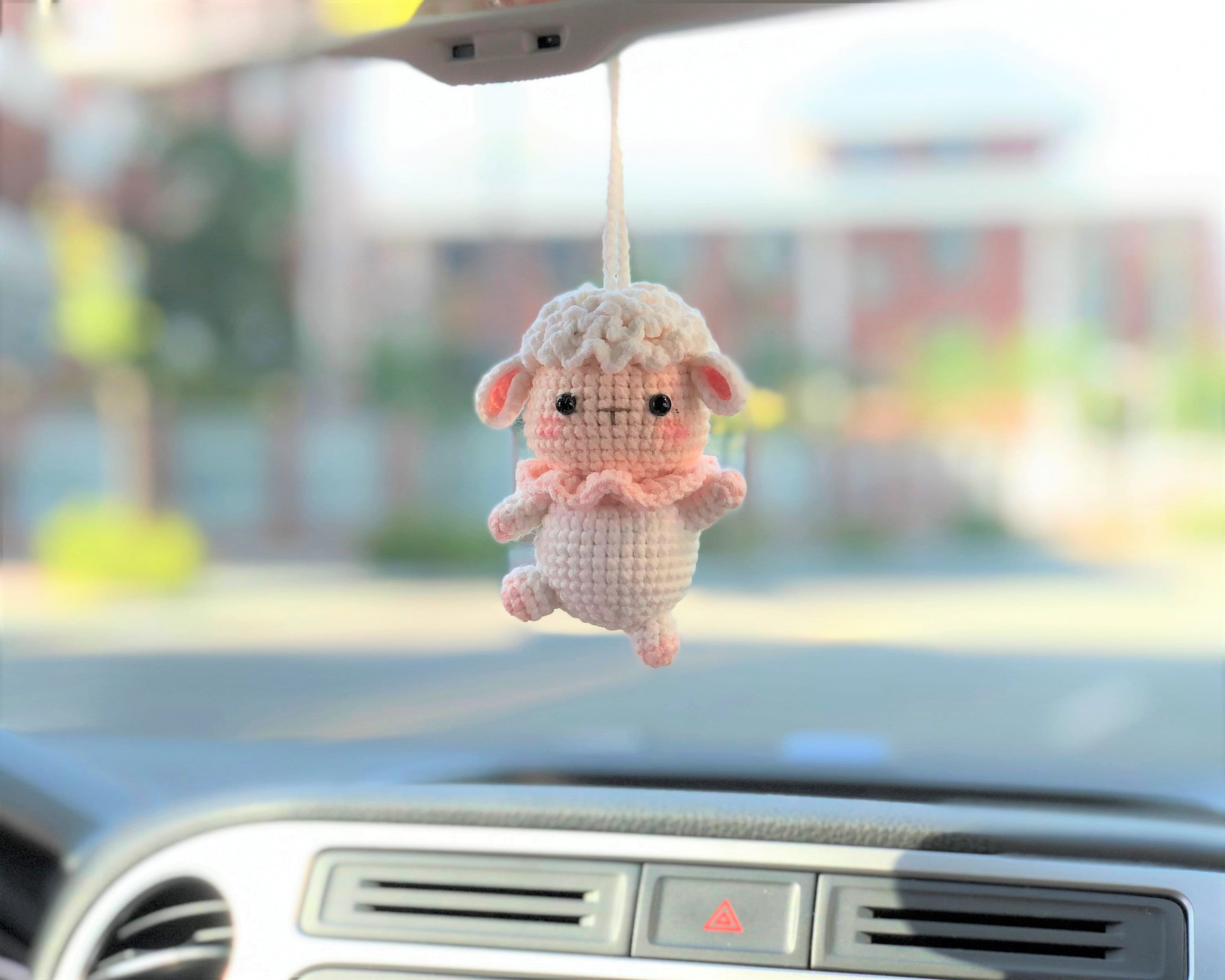 Dancing Piggy Car Hanging Accessory, Crochet Animals Rear View